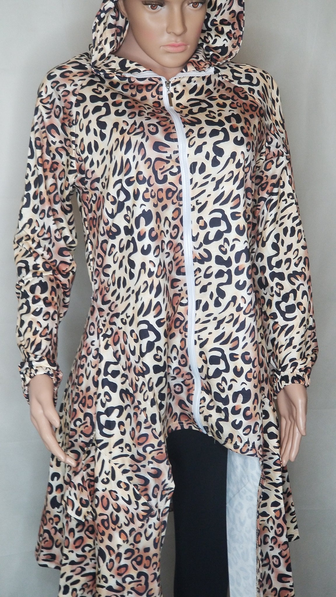 Leopard Print Hi- Lo Top with Hoodie