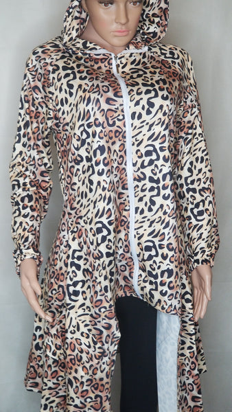 Leopard Print Hi- Lo Top with Hoodie