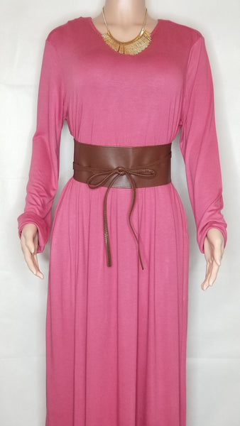 Long Sleeve Pink Pocket Dress