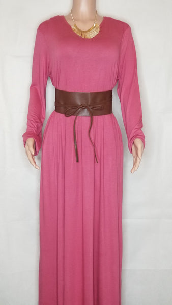 Long Sleeve Pink Pocket Dress